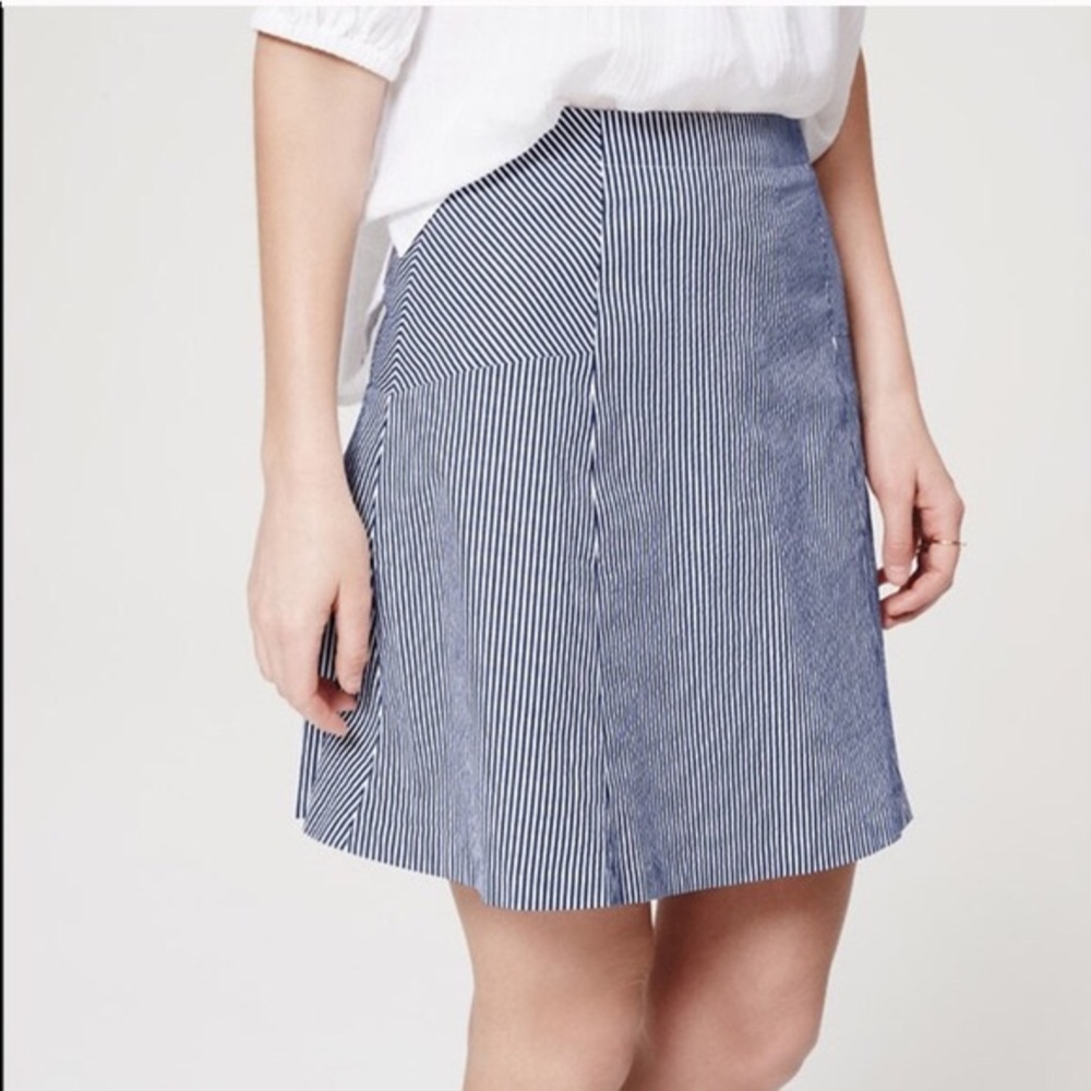 Loft - Navy Stripe Mini Flare Skirt